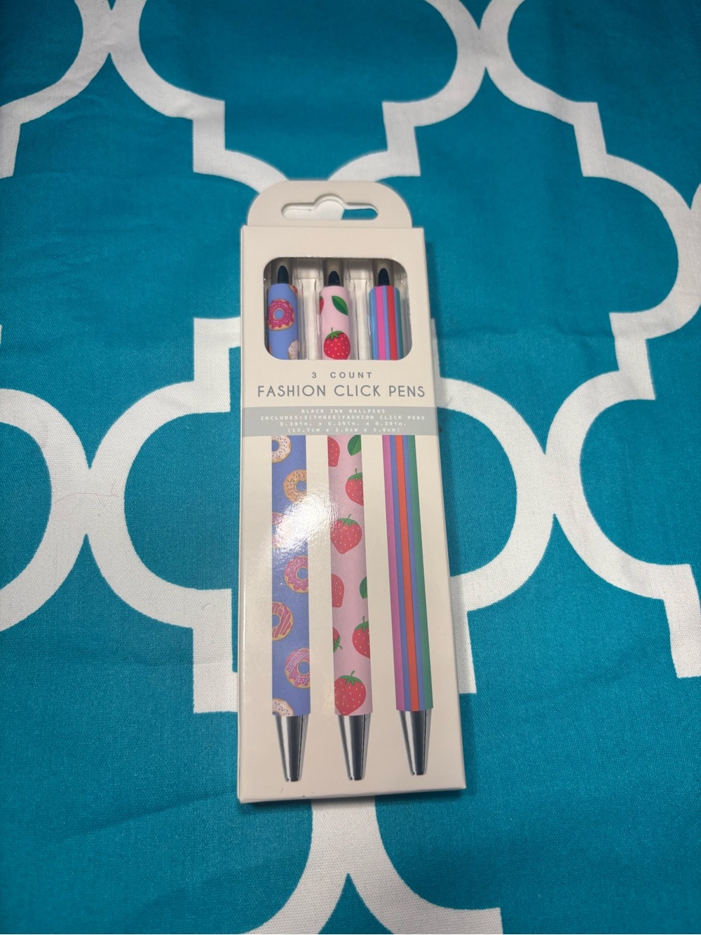 New 3-Pack Fashion Click Pens - Strawberry, Donut & Rainbow Designs